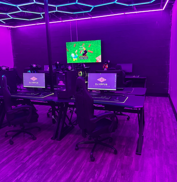 Gaming PCs and lounge stations at Olympus Gaming Lounge