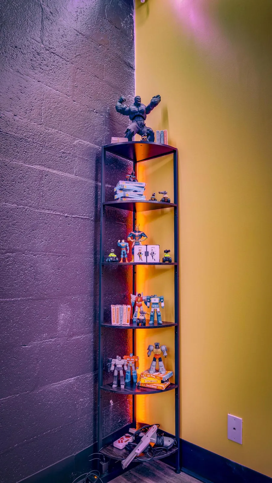 Collectibles shelf in the retro room